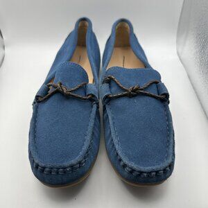 Lands’ End women’s sz 8.5M teal blue faux suede leather driving moccasin loafer
